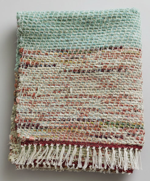 Loom-Woven Upcycled Fabric Small Area Rug - Colorful Accent (23.5" x 19.5")  #11