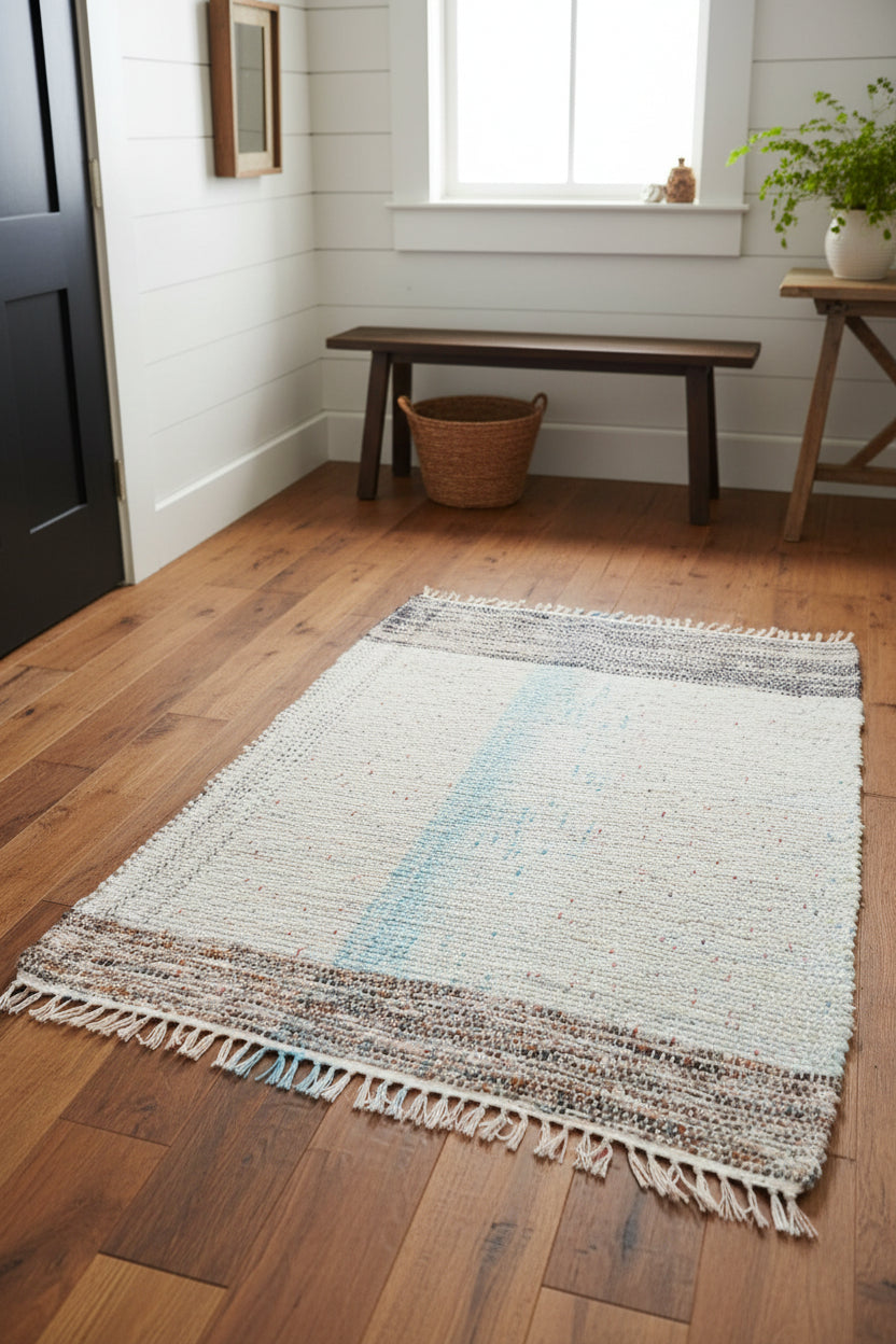 Loom-Woven Upcycled Fabric Area Rug ( 55" x 35.5) #16