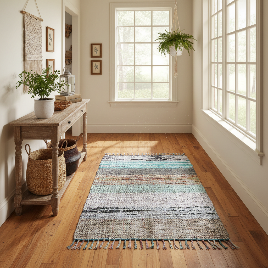Loom-Woven Upcycled Fabric Area Rug - Colorful Entryway Runner (41.5" x 27") #2
